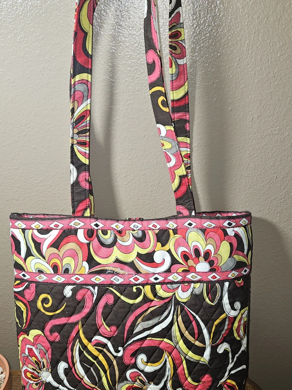 Vera Bradley Quilted Floral Tote in Black, Pink, Red & Yellow - Picture 4 of 8